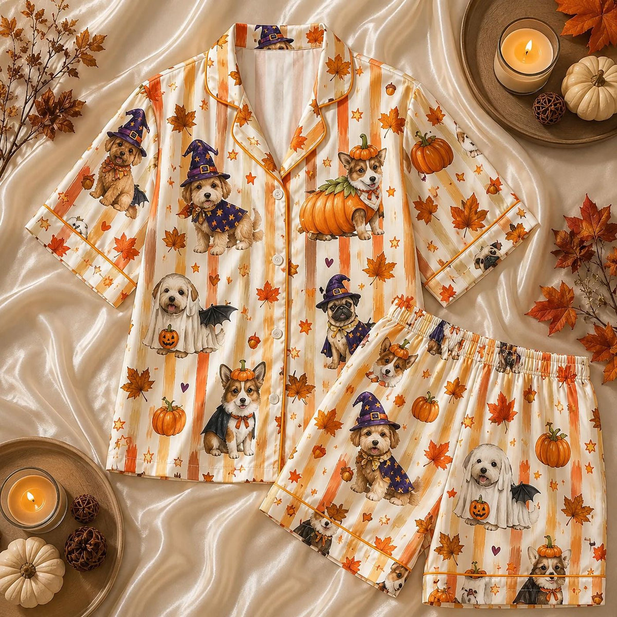 Cute Halloween Dog Women Pajamas Set: Puppy Pumpkin Costume Sleepwear for Pet Lovers