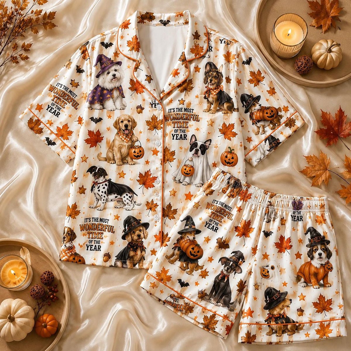 Cozy Halloween Dog Women Pajamas Set - Cute Puppy Sleepwear for Fall Pet Lovers