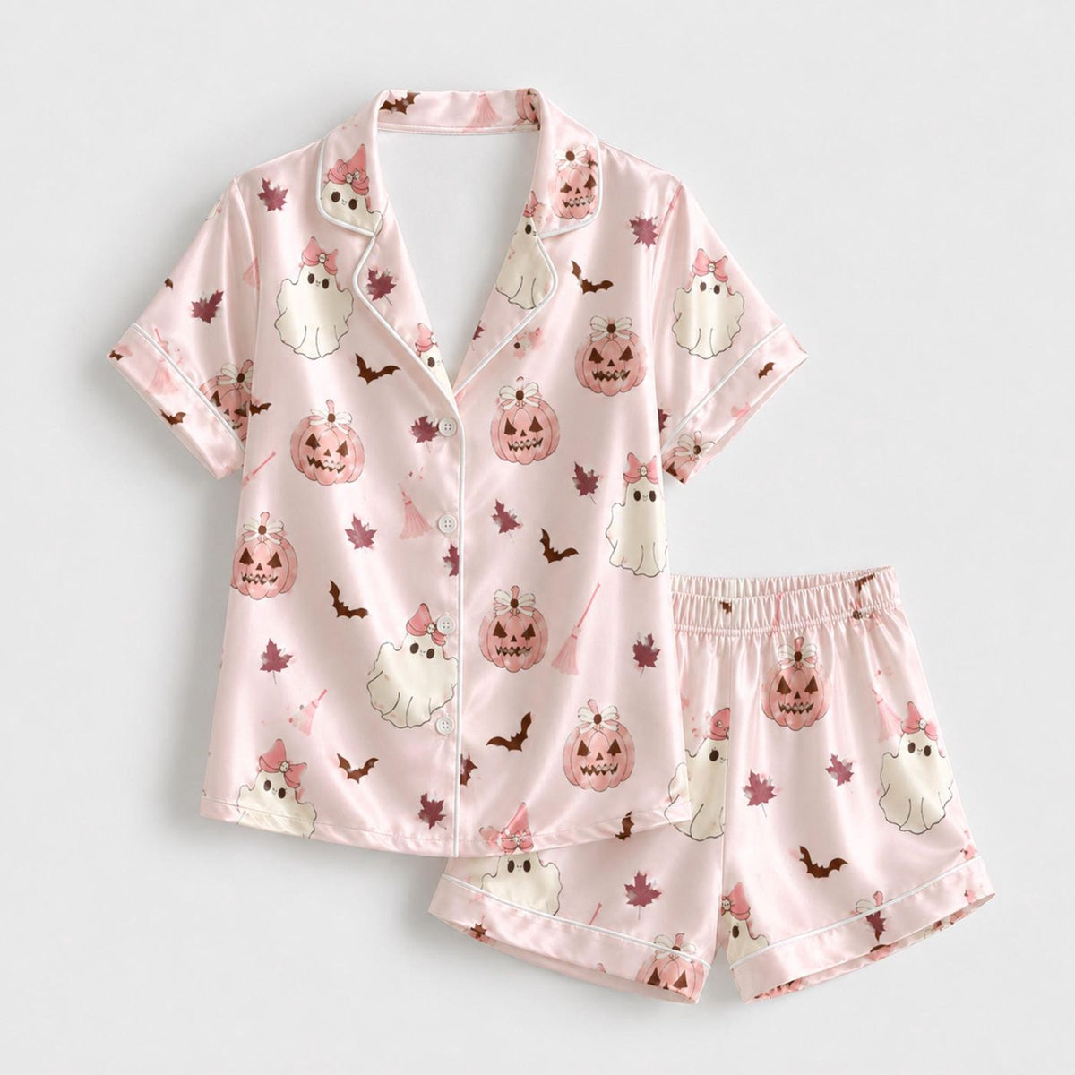 Halloween Keepsake Satin Pajama Set with Timeless October Design - Spooky Sleepwear for All Ages