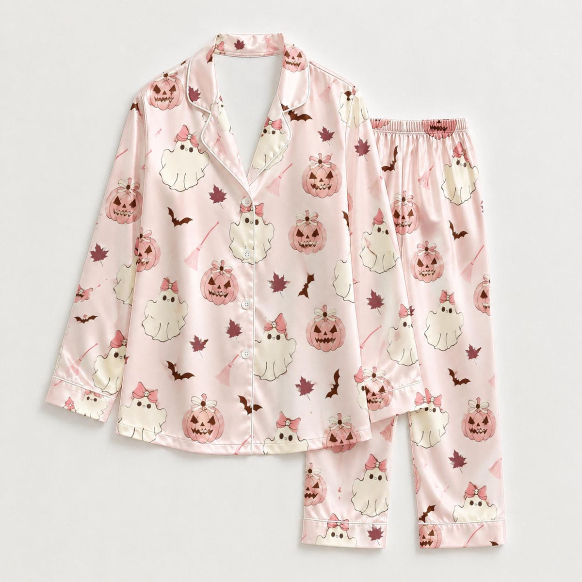 Halloween Keepsake Satin Pajama Set with Timeless October Design - Spooky Sleepwear for All Ages