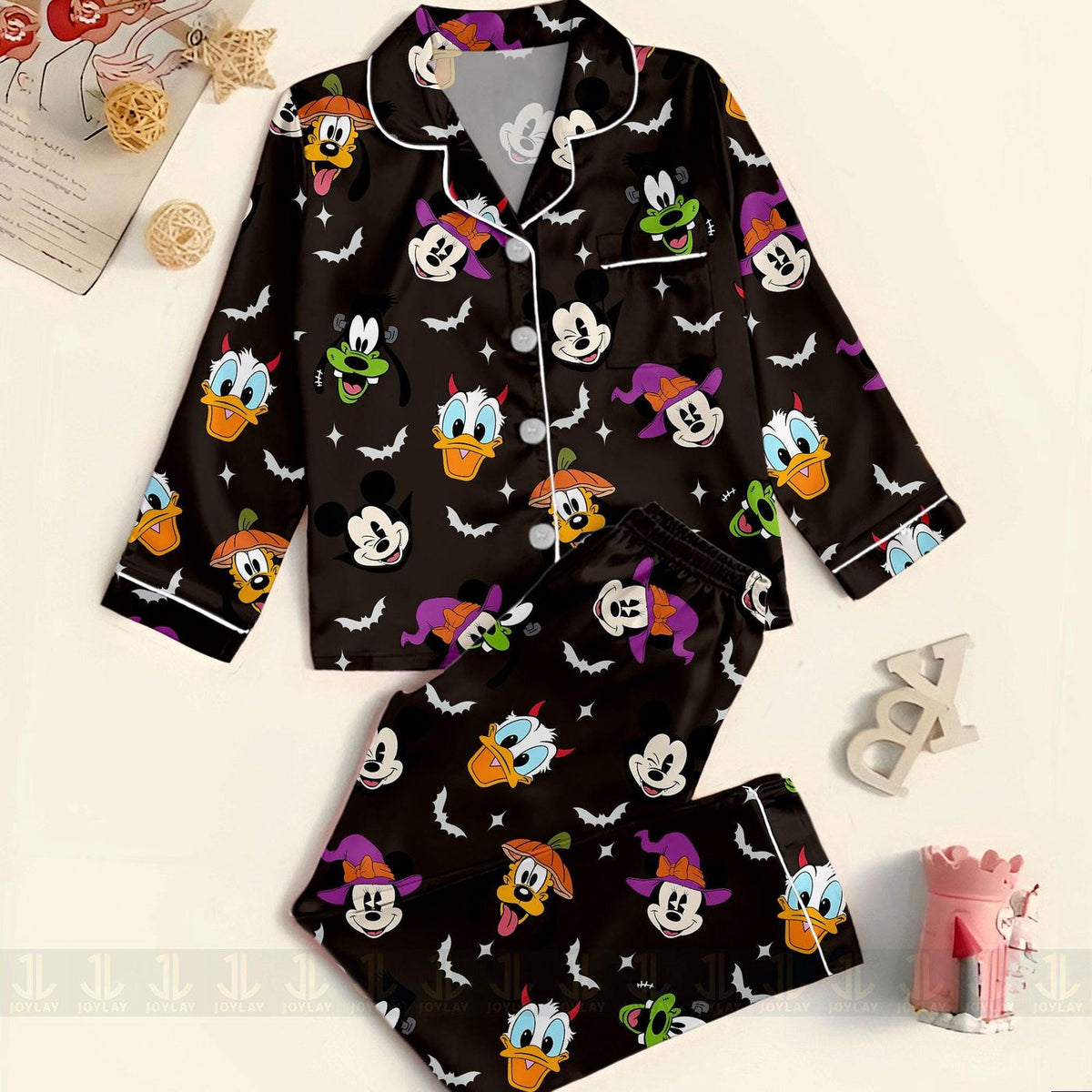 Halloween Kids Mouse Friends Spooky Satin Pajama Set Sleepwear Youth