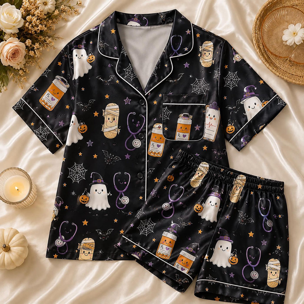 Spooky Halloween Nurse Pajamas Set: Funny Healthcare Ghost Gift for Women Nurse