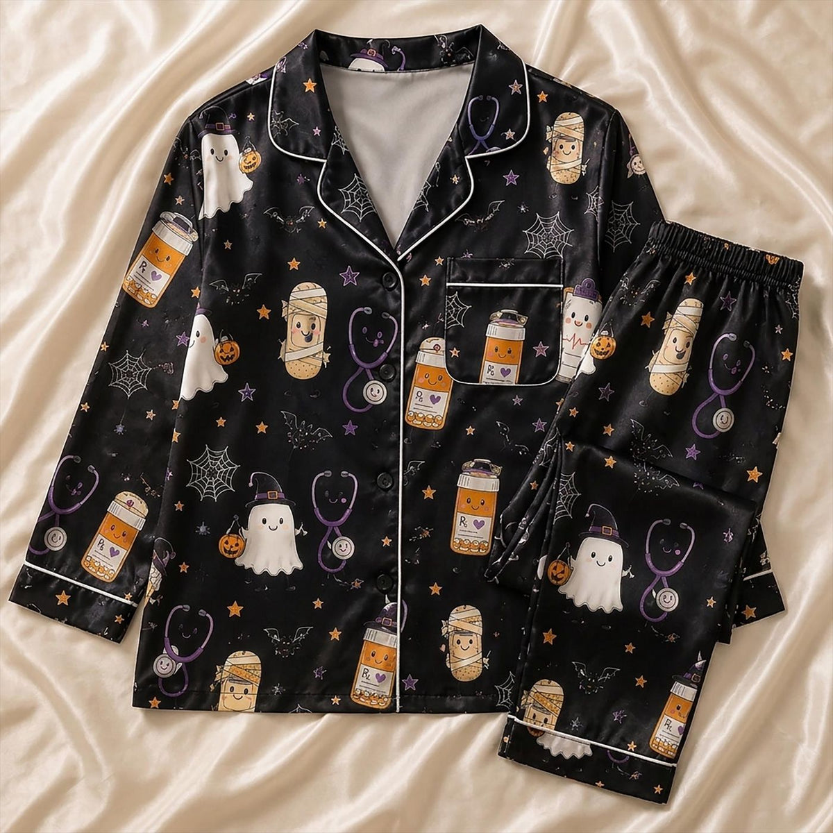 Spooky Halloween Nurse Pajamas Set: Funny Healthcare Ghost Gift for Women Nurse