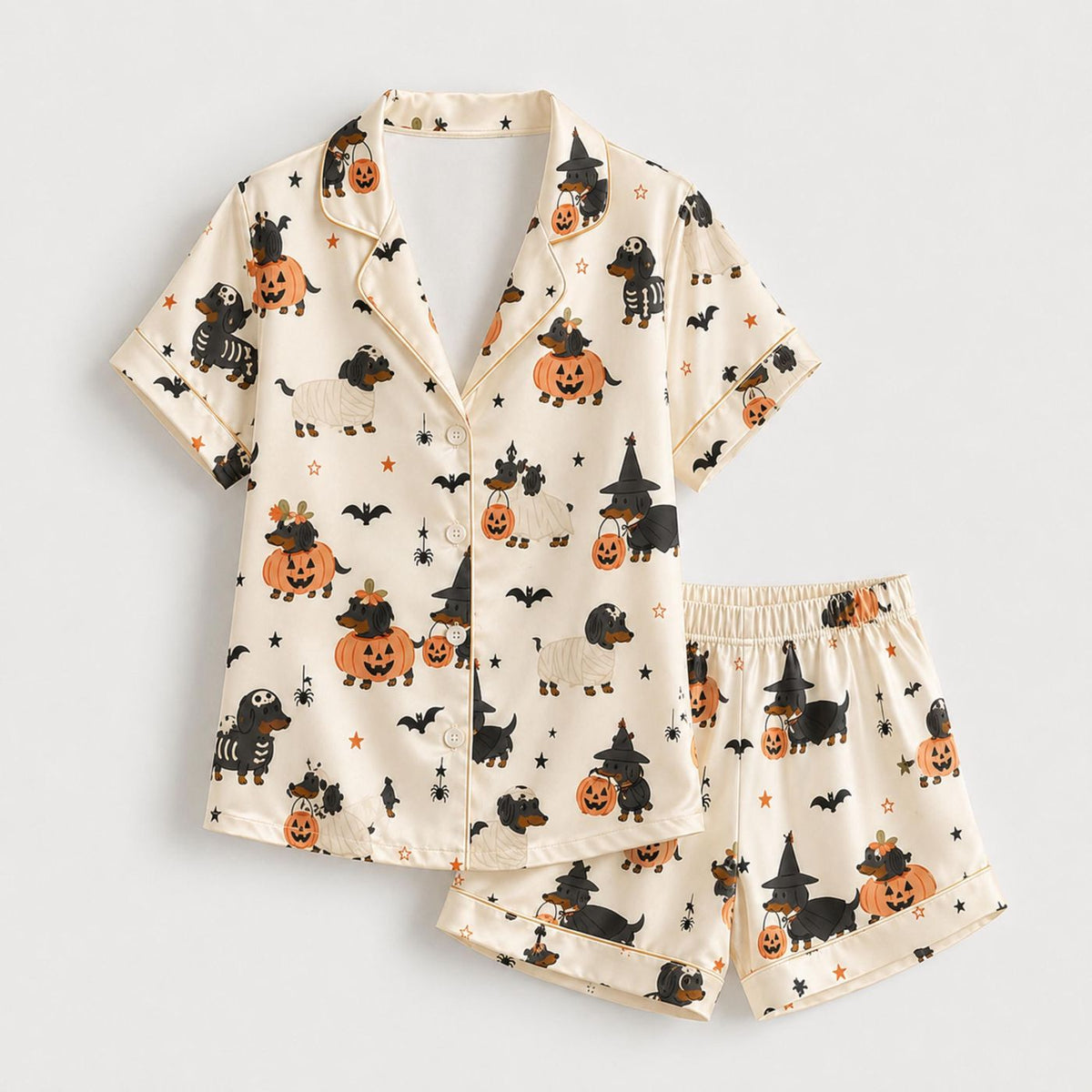 Satin Halloween Pajama Set: Cozy Autumn Sleepwear for Spooky Season Perfect Seasonal Gift