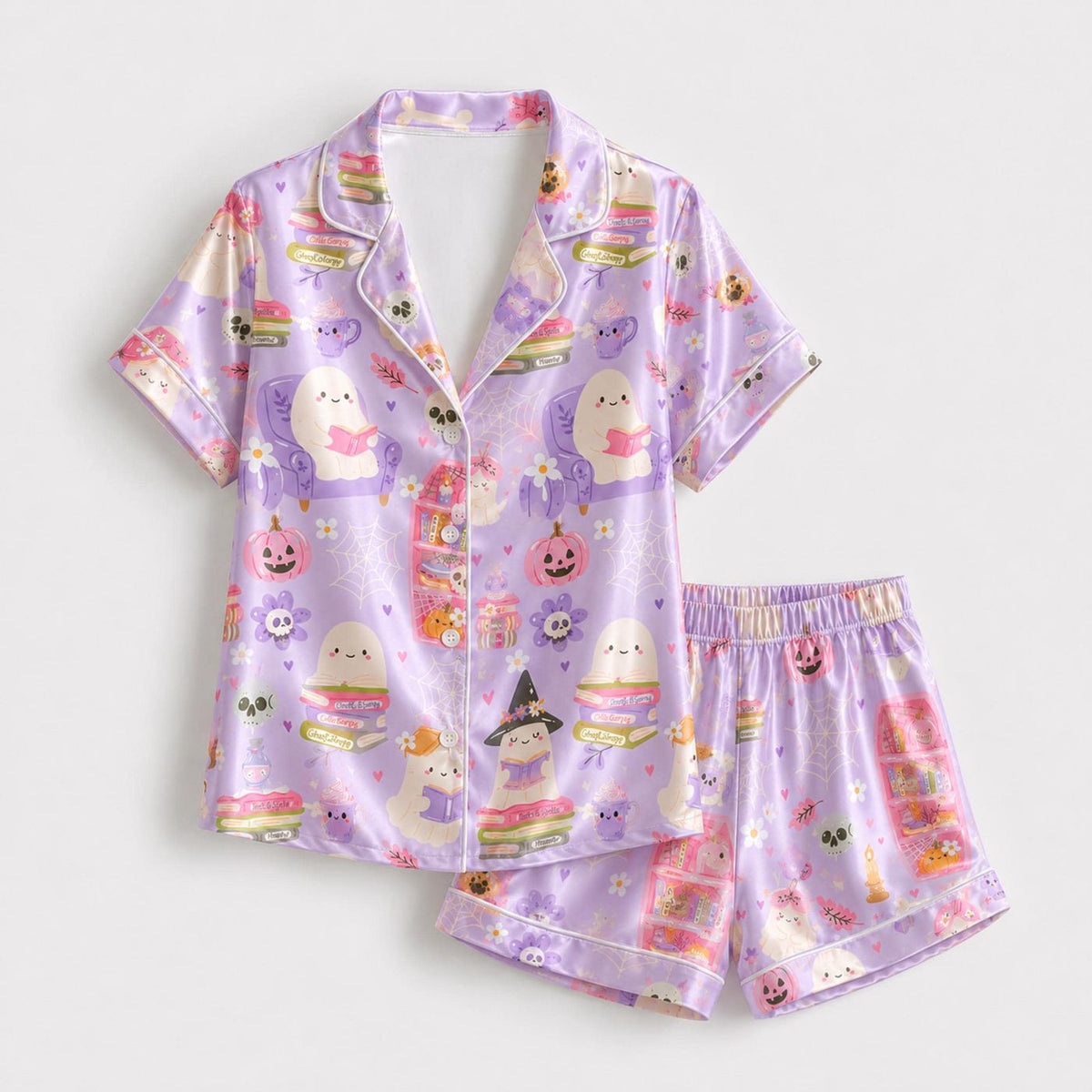 Spooky Season Satin Lounge Set: Cozy Fall Pajamas - Holiday Gift Idea