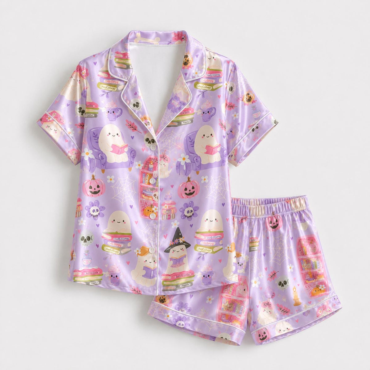 Festive Halloween Satin Lounge Set: Cozy Fall Pajamas for Spooky Season Perfect Holiday Gift