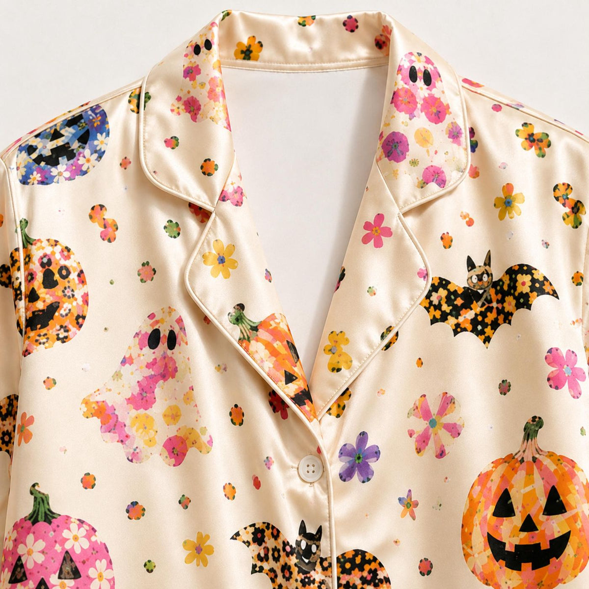 Spooky Season Satin Pajama Set: Cozy Halloween Loungewear & Autumn Gift