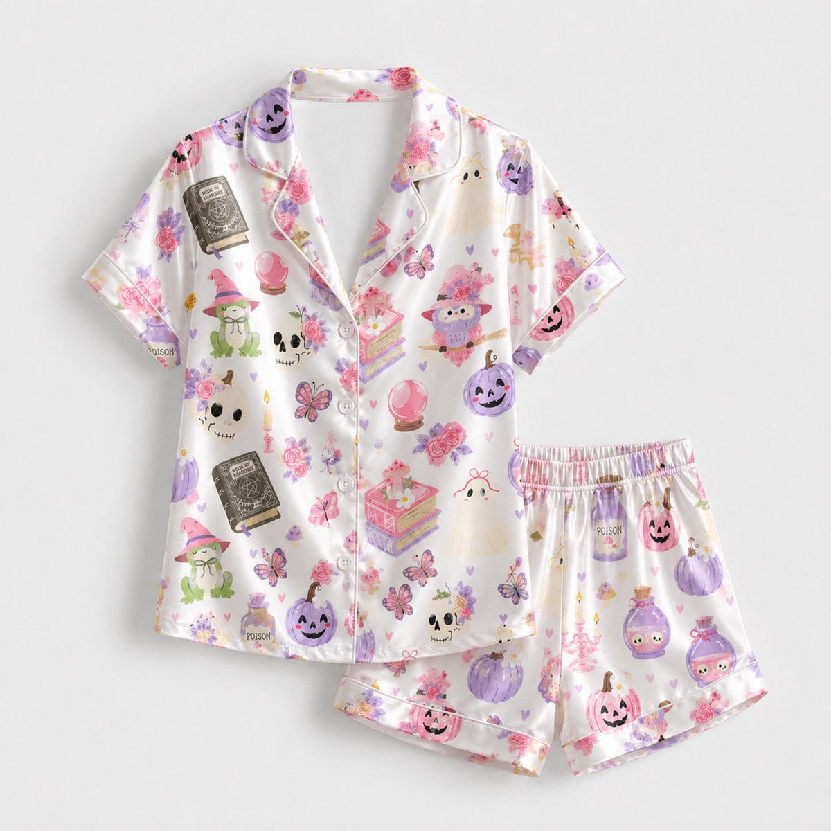 Satin Halloween Pajamas: Cozy Lounge Set for Spooky Season Outfit