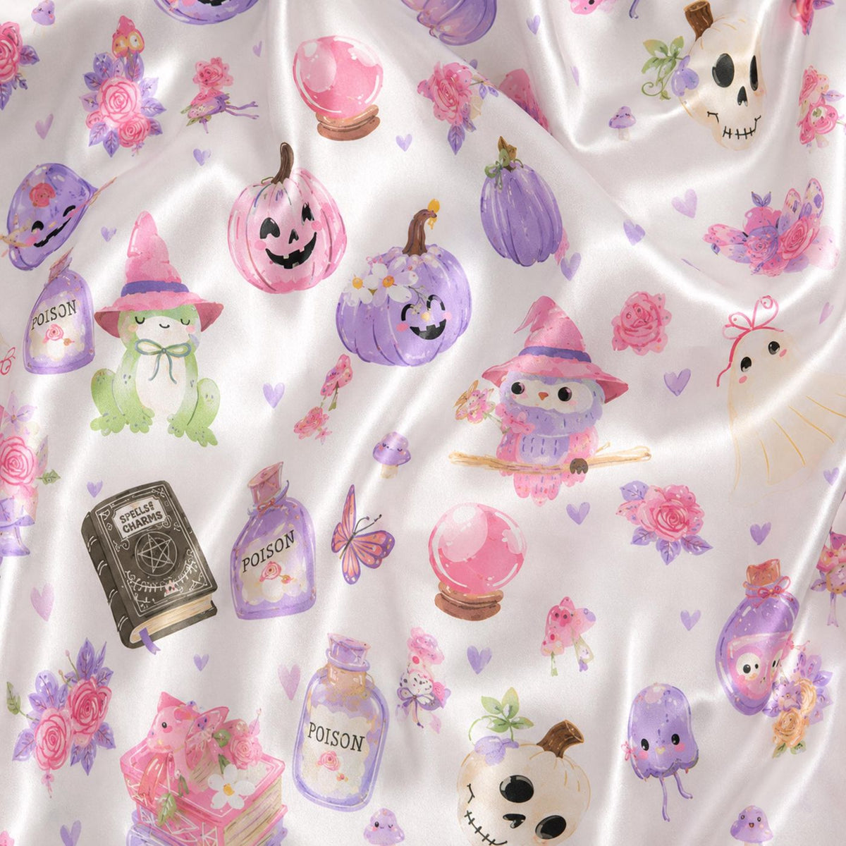Spooky Season Satin Pajamas: Halloween Theme Sleepwear Set for Cozy Fall Lounge