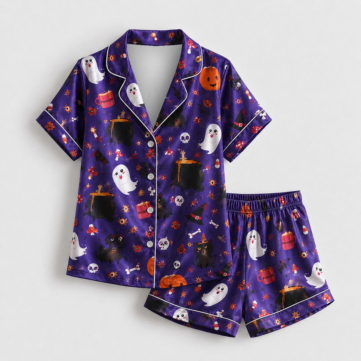 Fall into Fun with Halloween Whimsy Satin Pajamas: Cozy Seasonal Sleepwear
