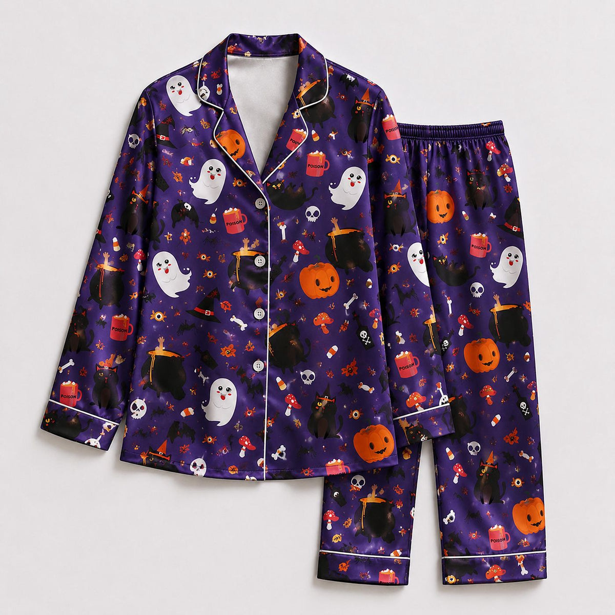 Fall into Fun with Halloween Whimsy Satin Pajamas: Cozy Seasonal Sleepwear