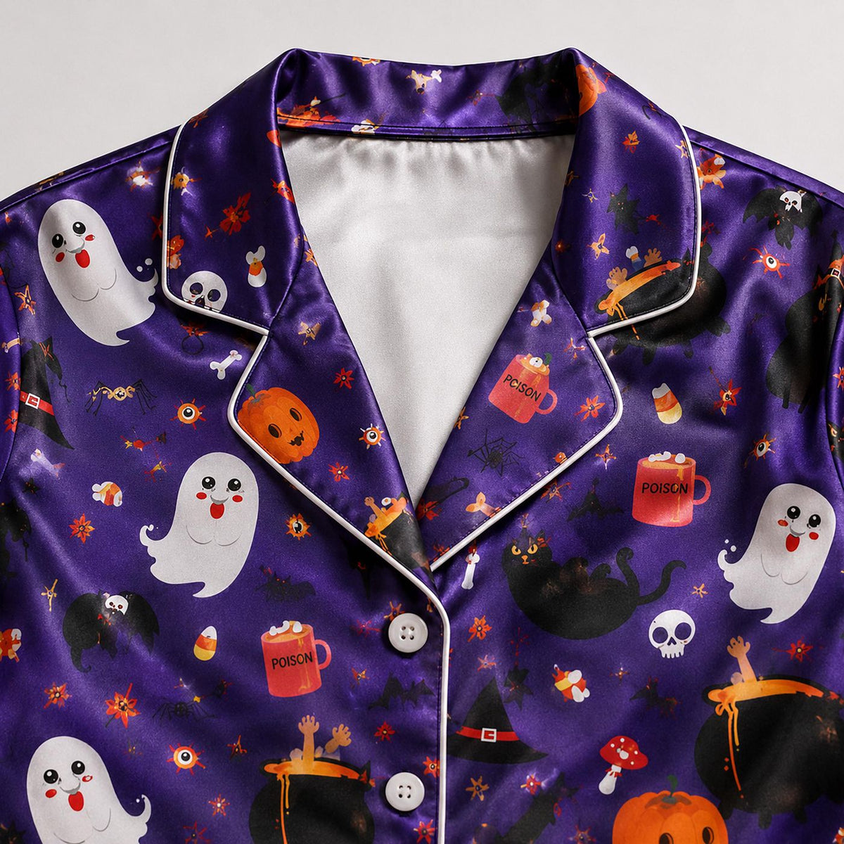 Fall into Fun with Halloween Whimsy Satin Pajamas: Cozy Seasonal Sleepwear