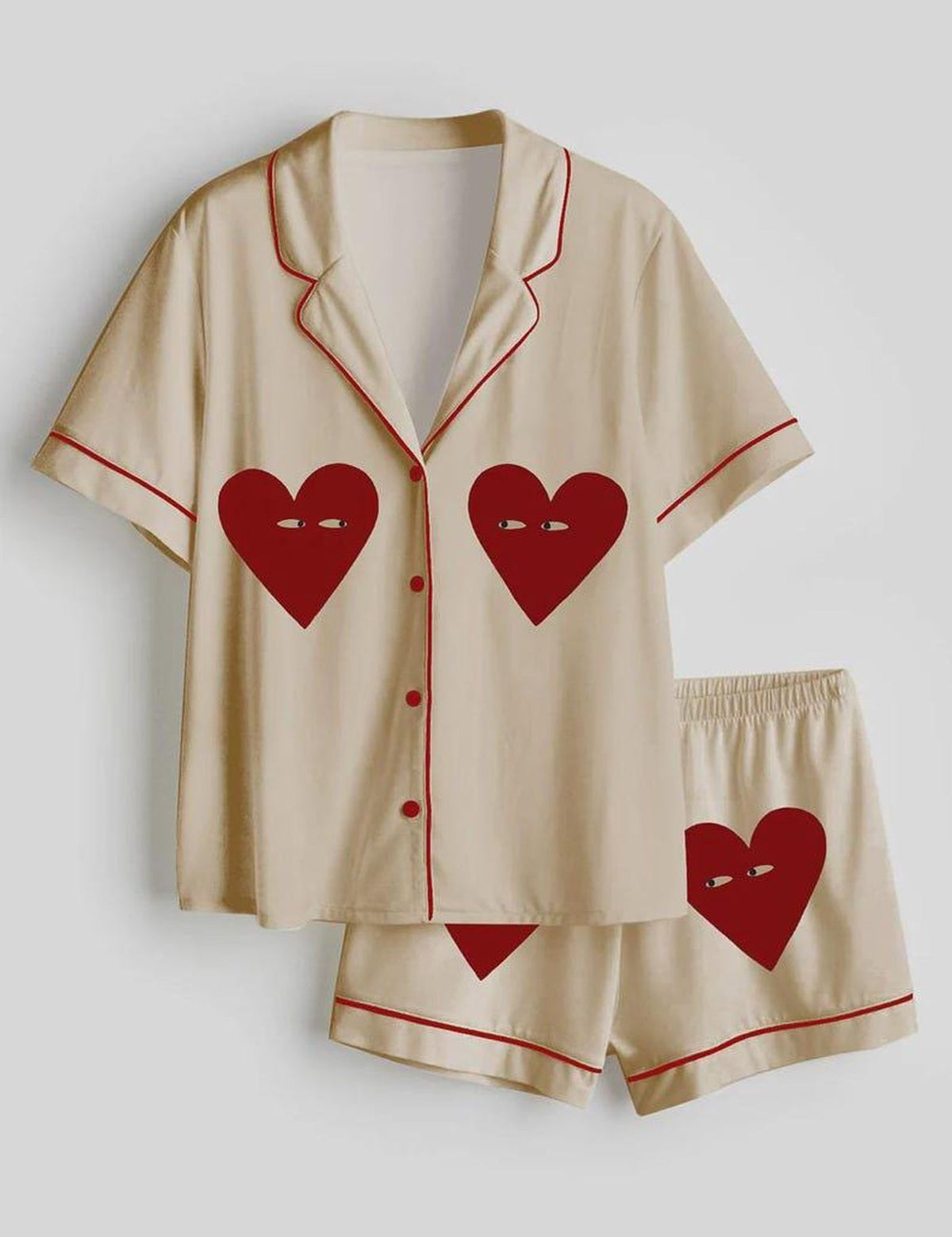 Heart Pajamas Women Set Red Love Sleepwear Valentine Romantic