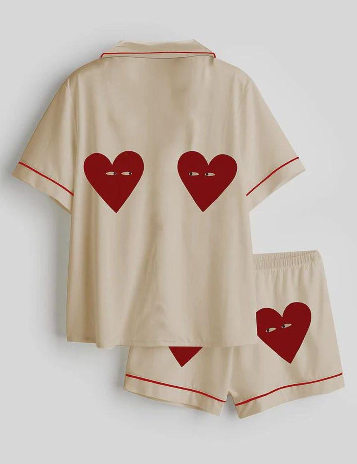 Heart Pajamas Women Set Red Love Sleepwear Valentine Romantic
