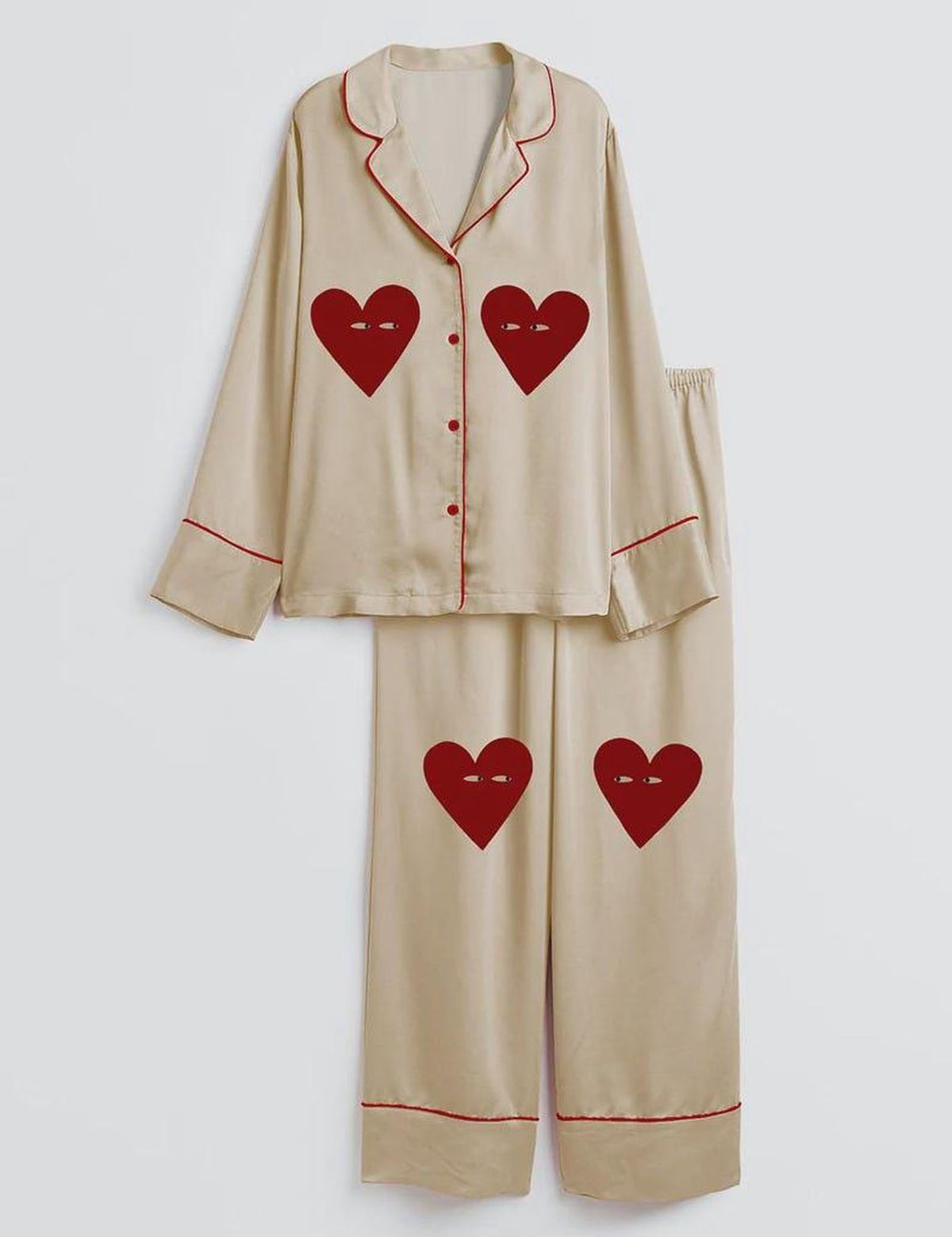 Heart Pajamas Women Set Red Love Sleepwear Valentine Romantic