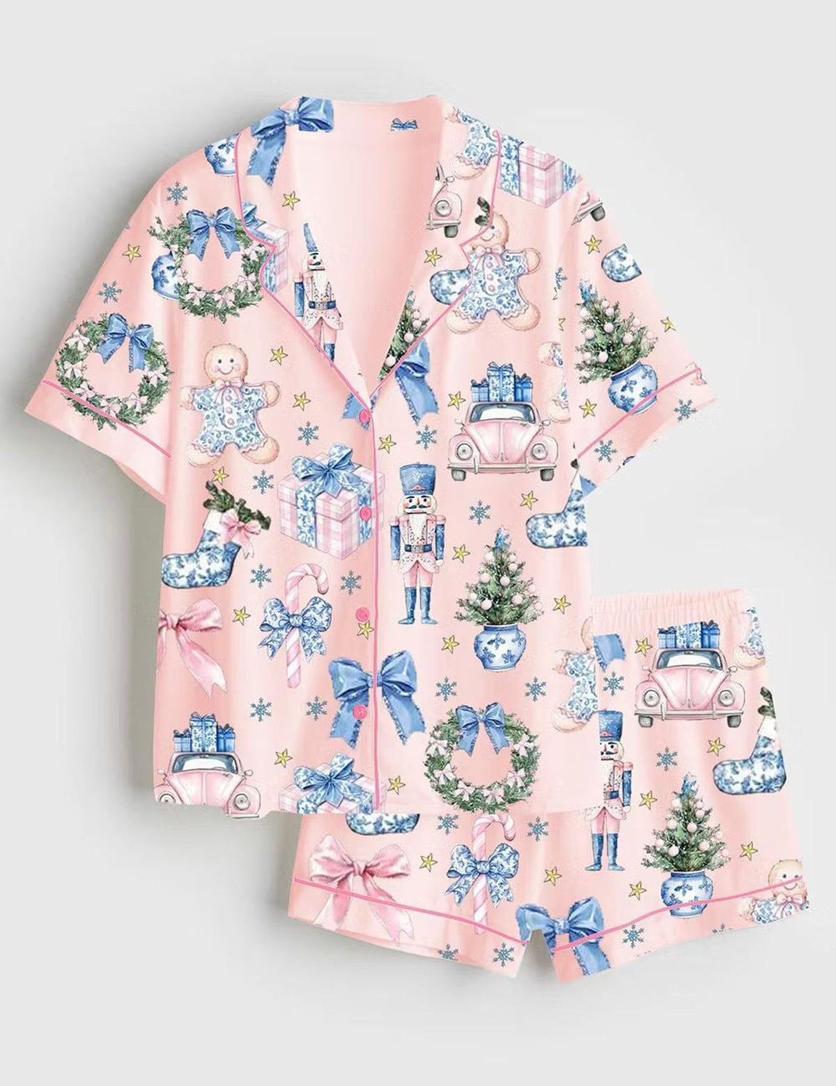 Coquette Chinoiserie Christmas Satin Pajama Set - Holiday Matching Sleepwear