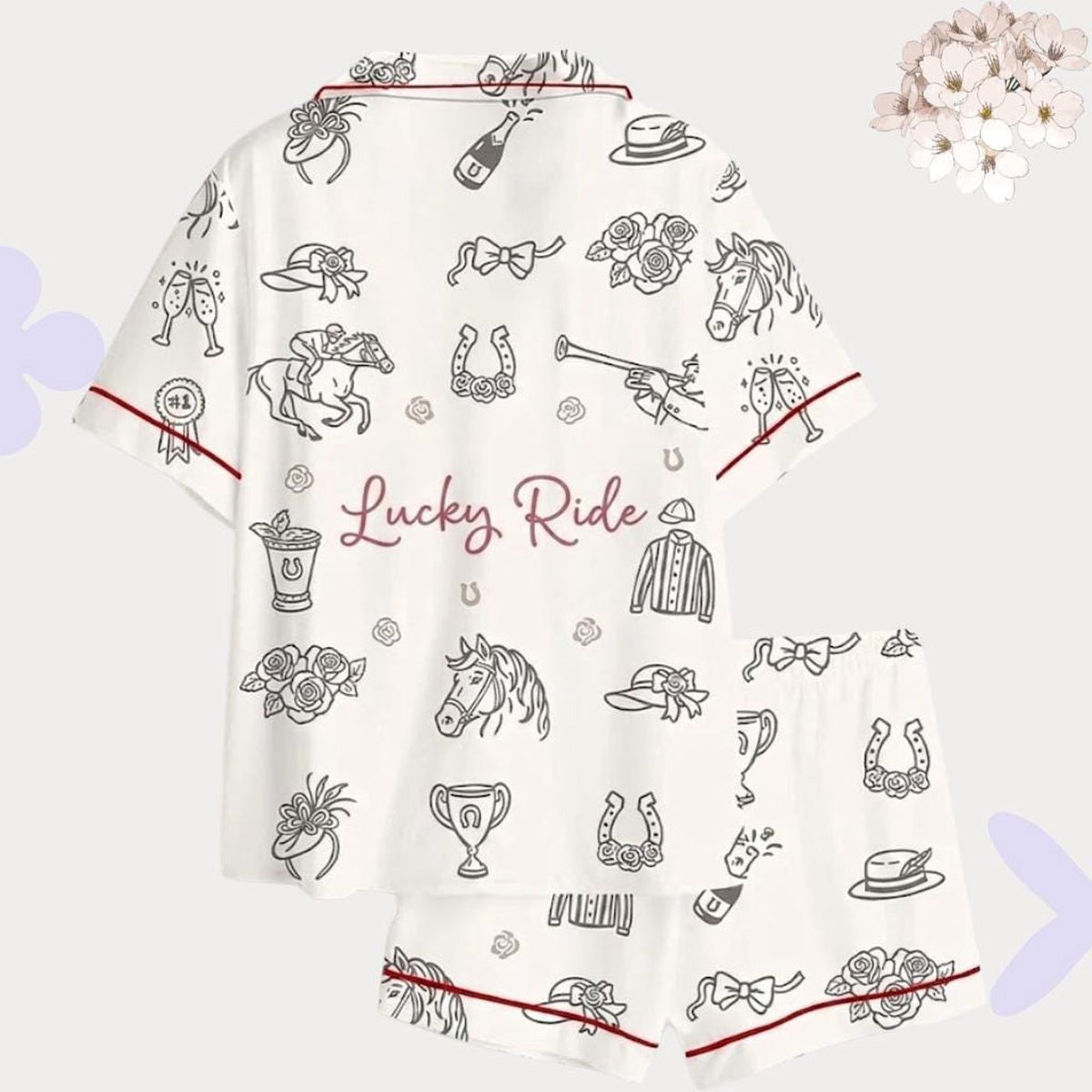 Custom Horse Racing Pajama Set for Women - Personalized Equestrian Gift with Floral Design