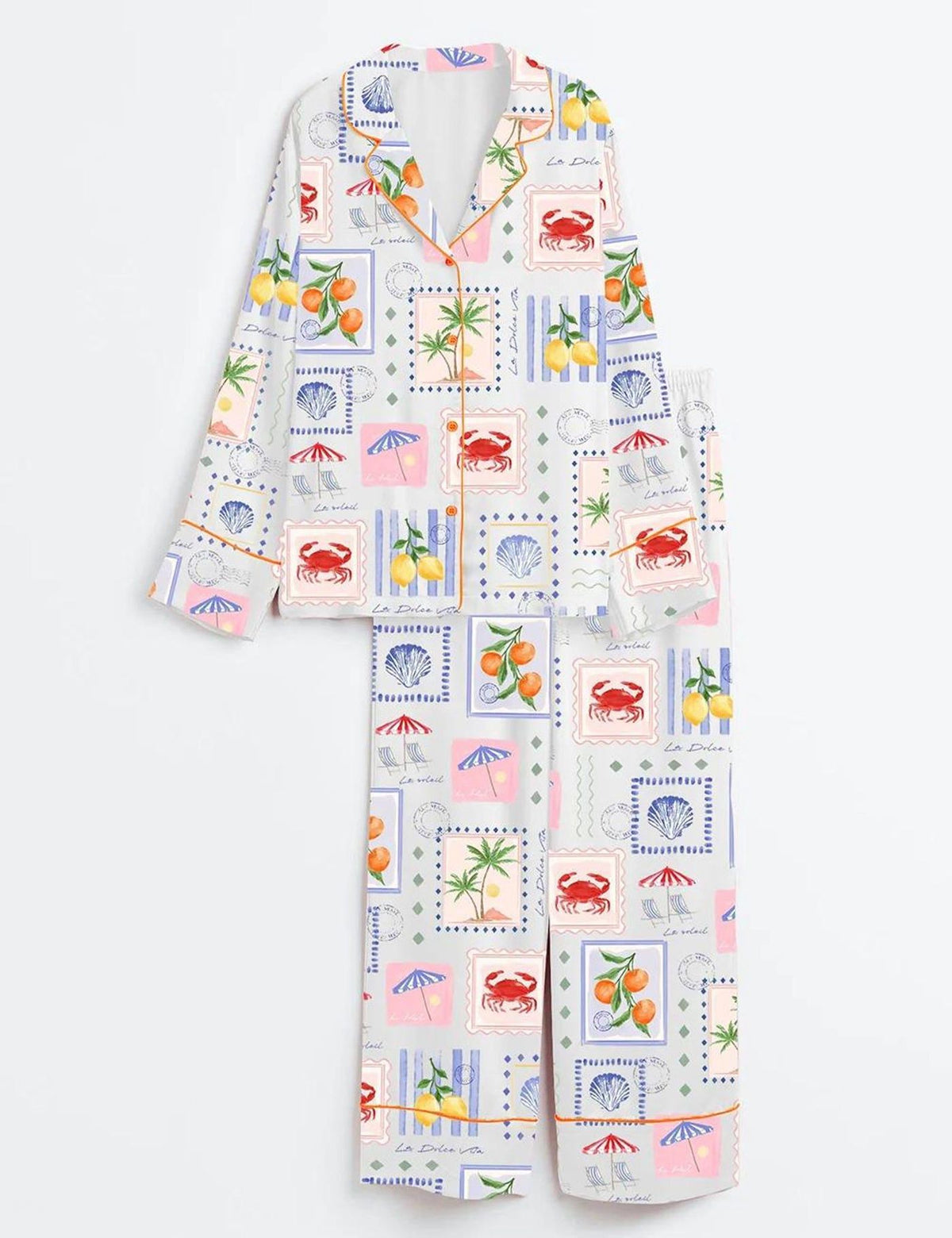 Italian Coast Pajamas Set Women Amalfi Mediterranean Sleepwear Lemon Beach Summer