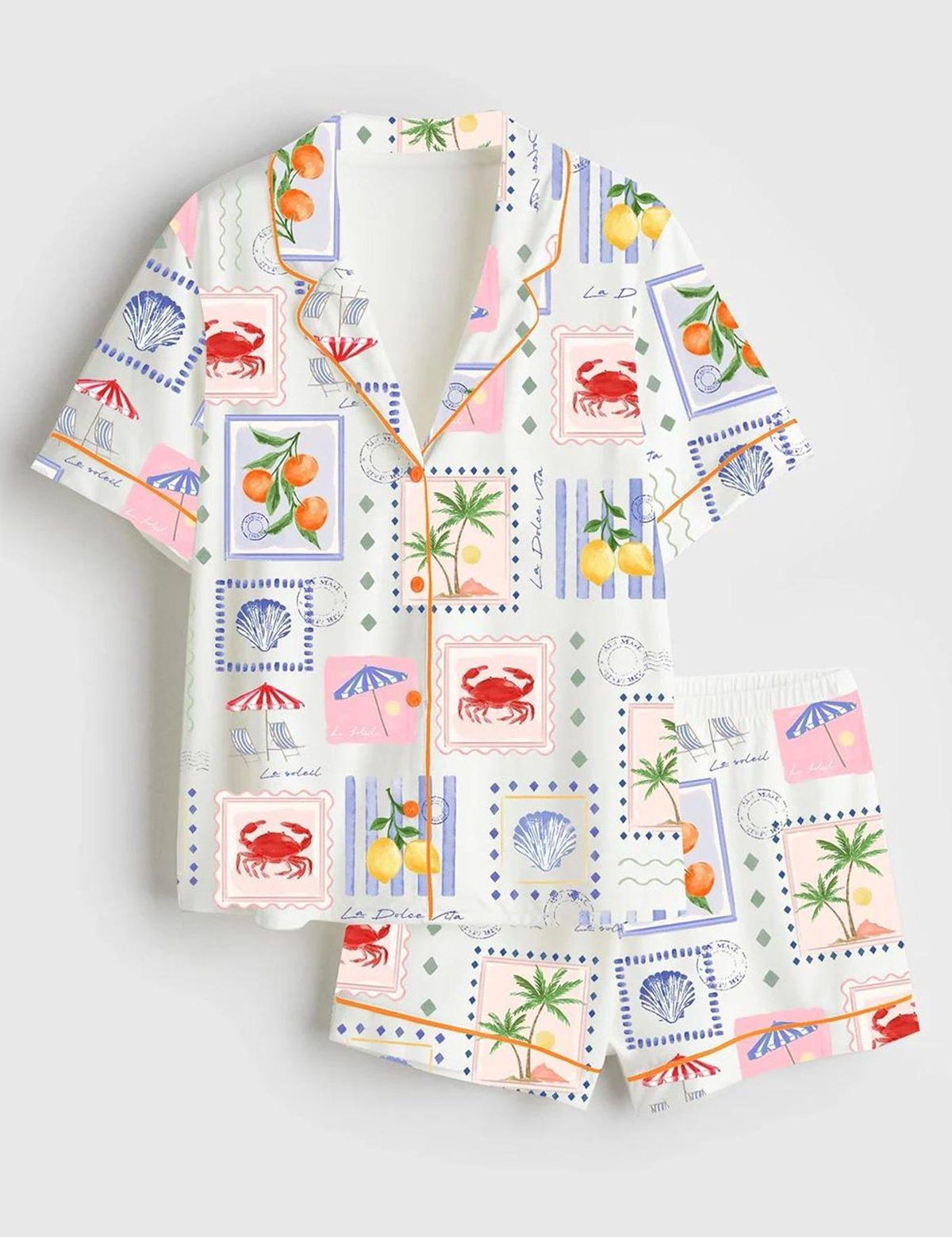 Italian Coast Pajamas Set Women Amalfi Mediterranean Sleepwear Lemon Beach Summer