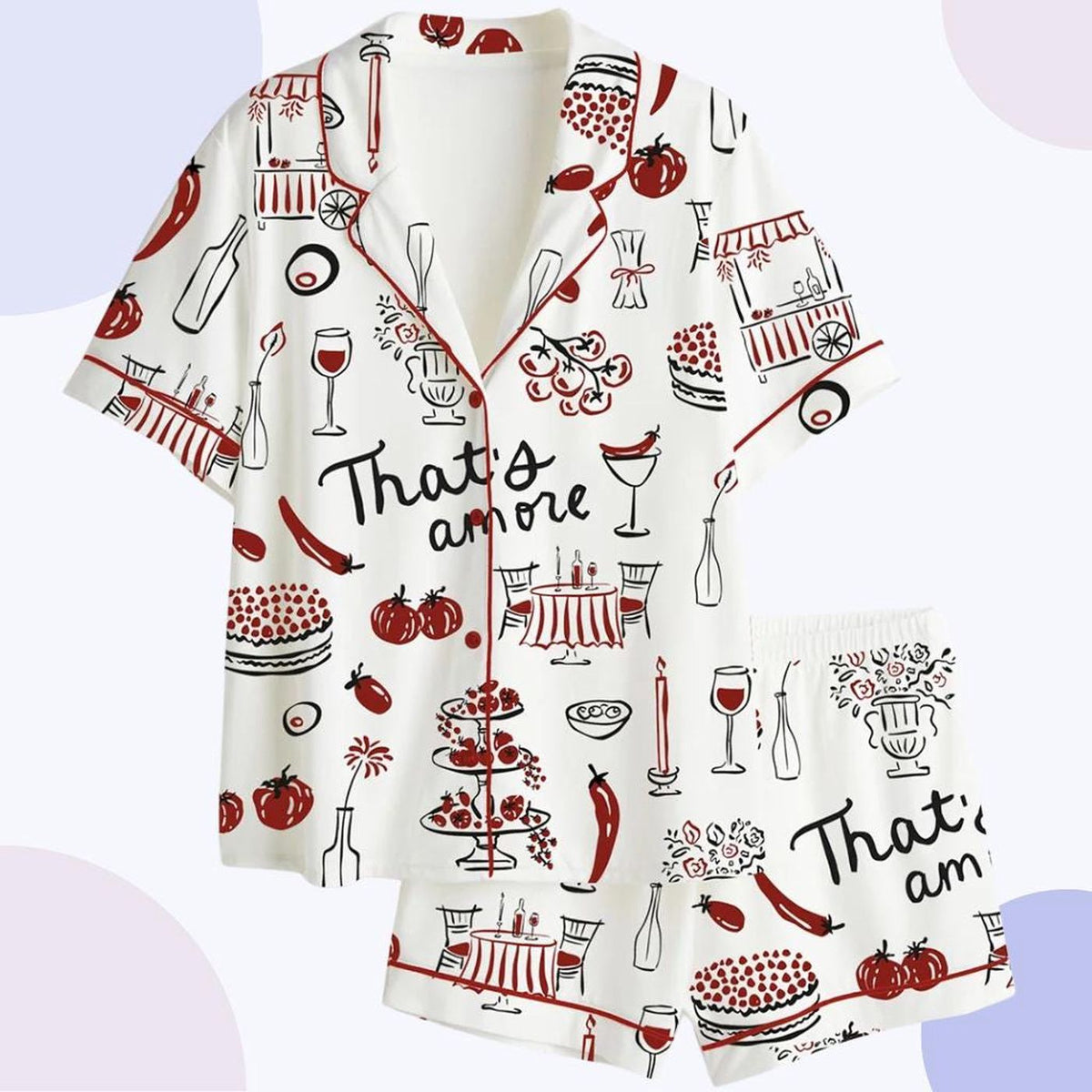 That s Amore Italian Food Print Pajama Set - Women s Sleepwear for Food Lovers