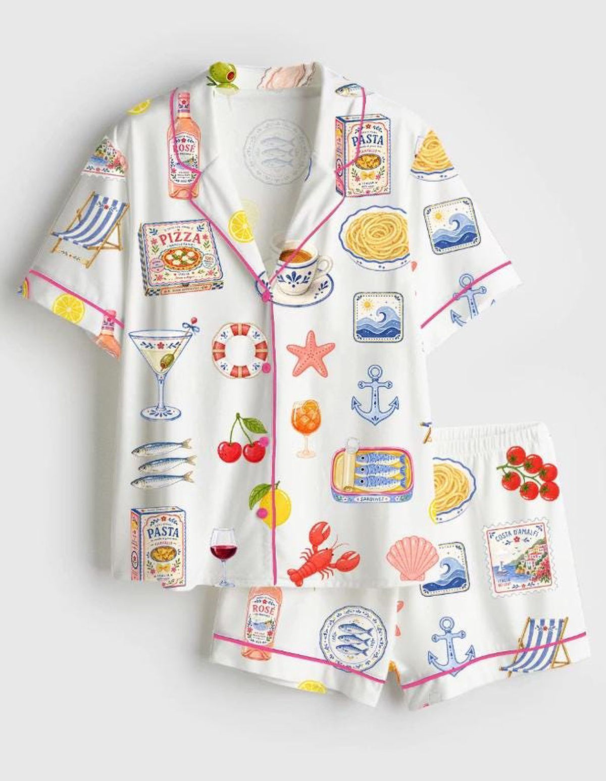 Amalfi Coast Print Pajama Set: Italian Summer Loungewear for Her
