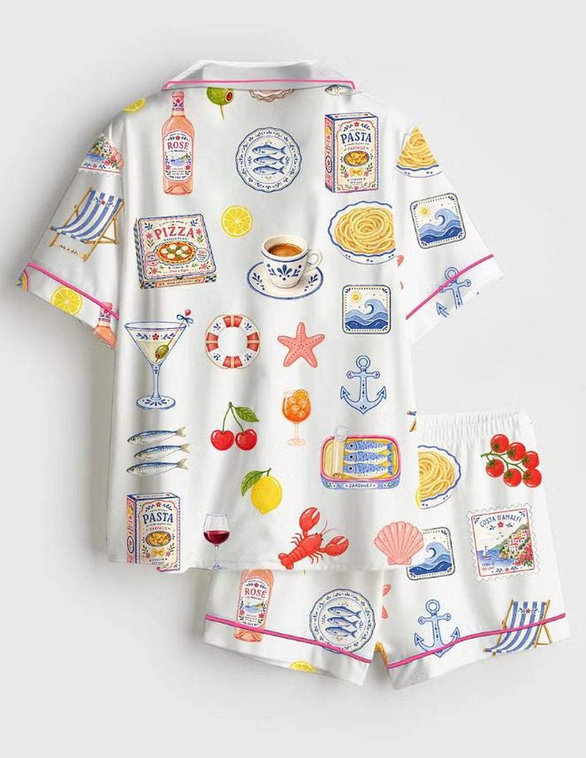 Amalfi Coast Print Pajama Set: Italian Summer Loungewear for Her