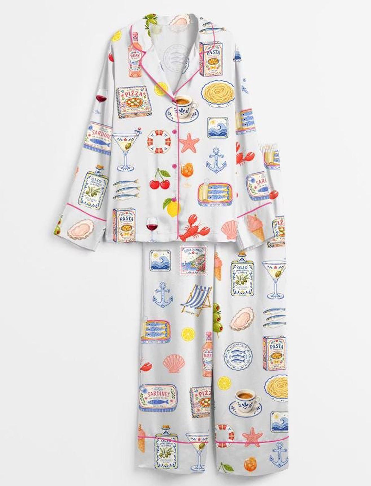 Amalfi Coast Print Pajama Set: Italian Summer Loungewear for Her