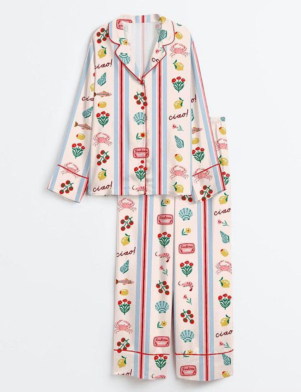 La Dolce Vita Italy Satin Pajamas Women Euro Vacation Loungewear