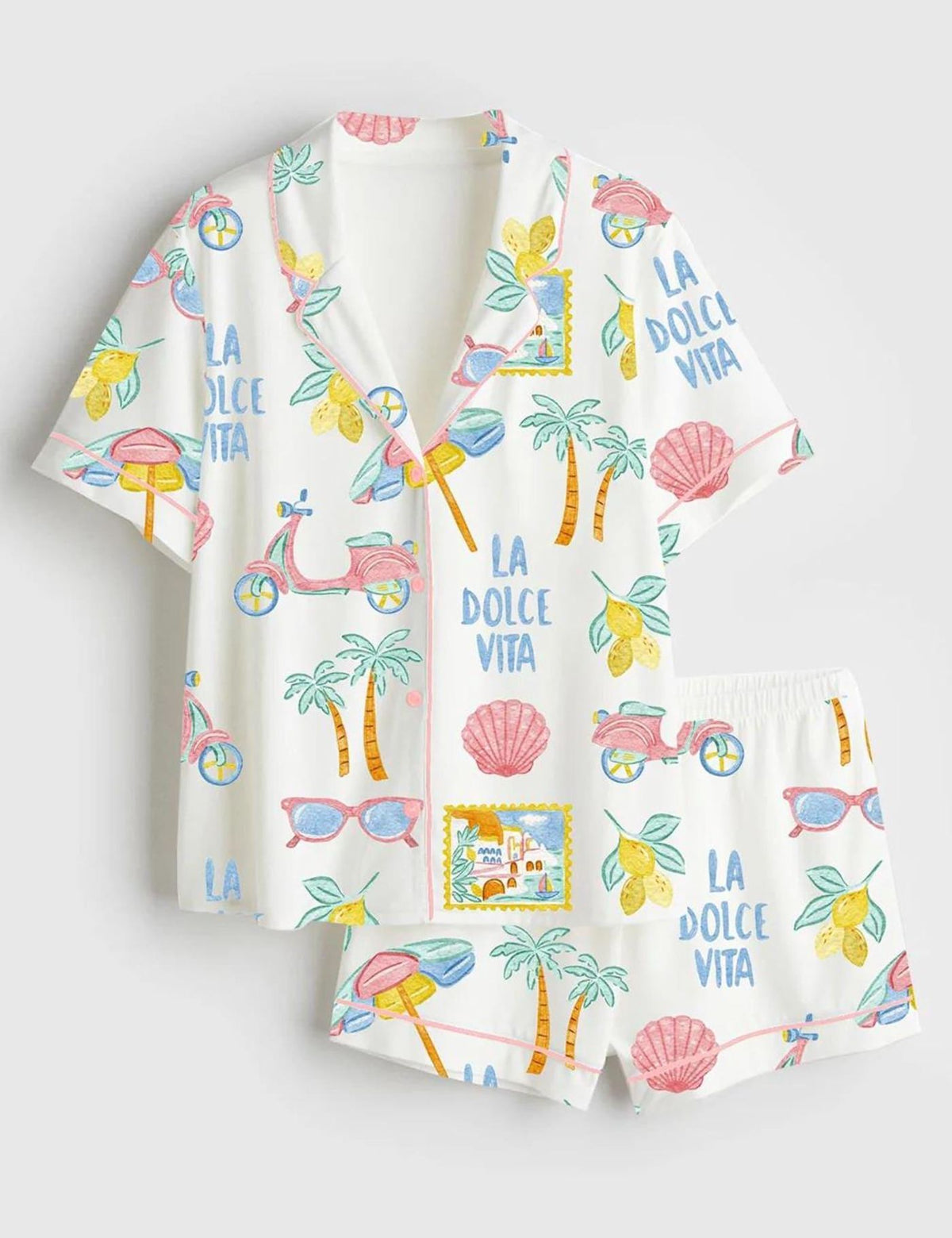Italian Summer Lemon Print Pajama Set for Women Amalfi Coast Sleepwear