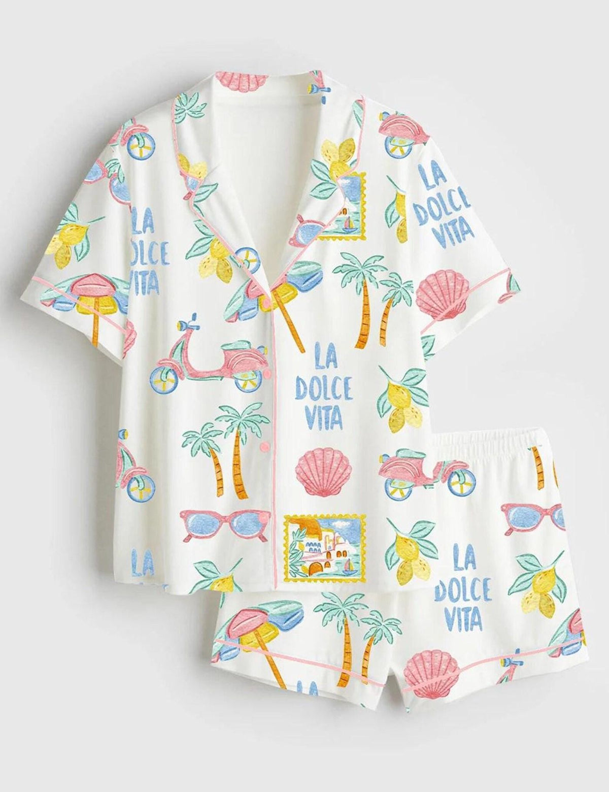 Italian Summer Lemon Print Pajama Set for Women Amalfi Coast Sleepwear