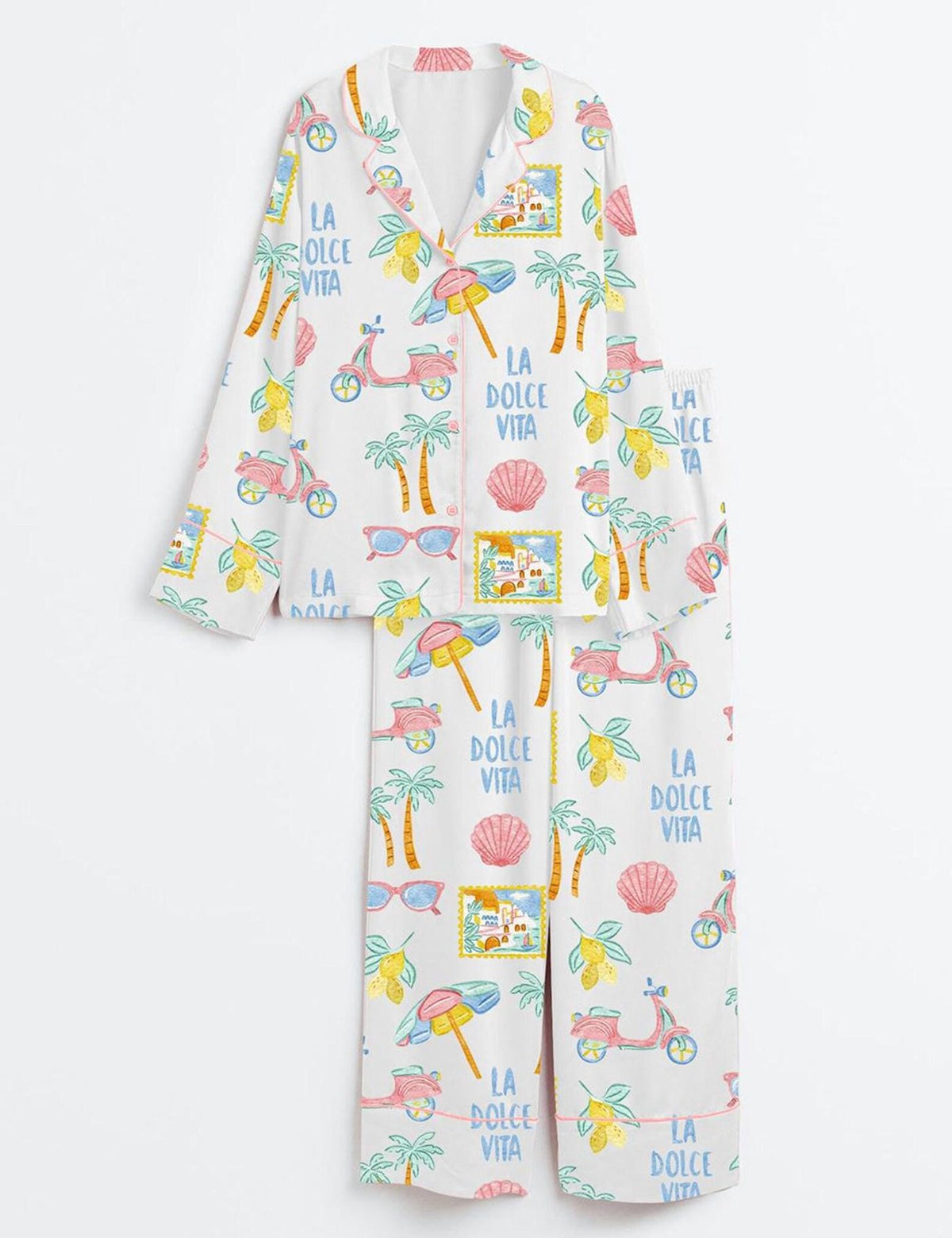 Italian Summer Lemon Print Pajama Set for Women Amalfi Coast Sleepwear