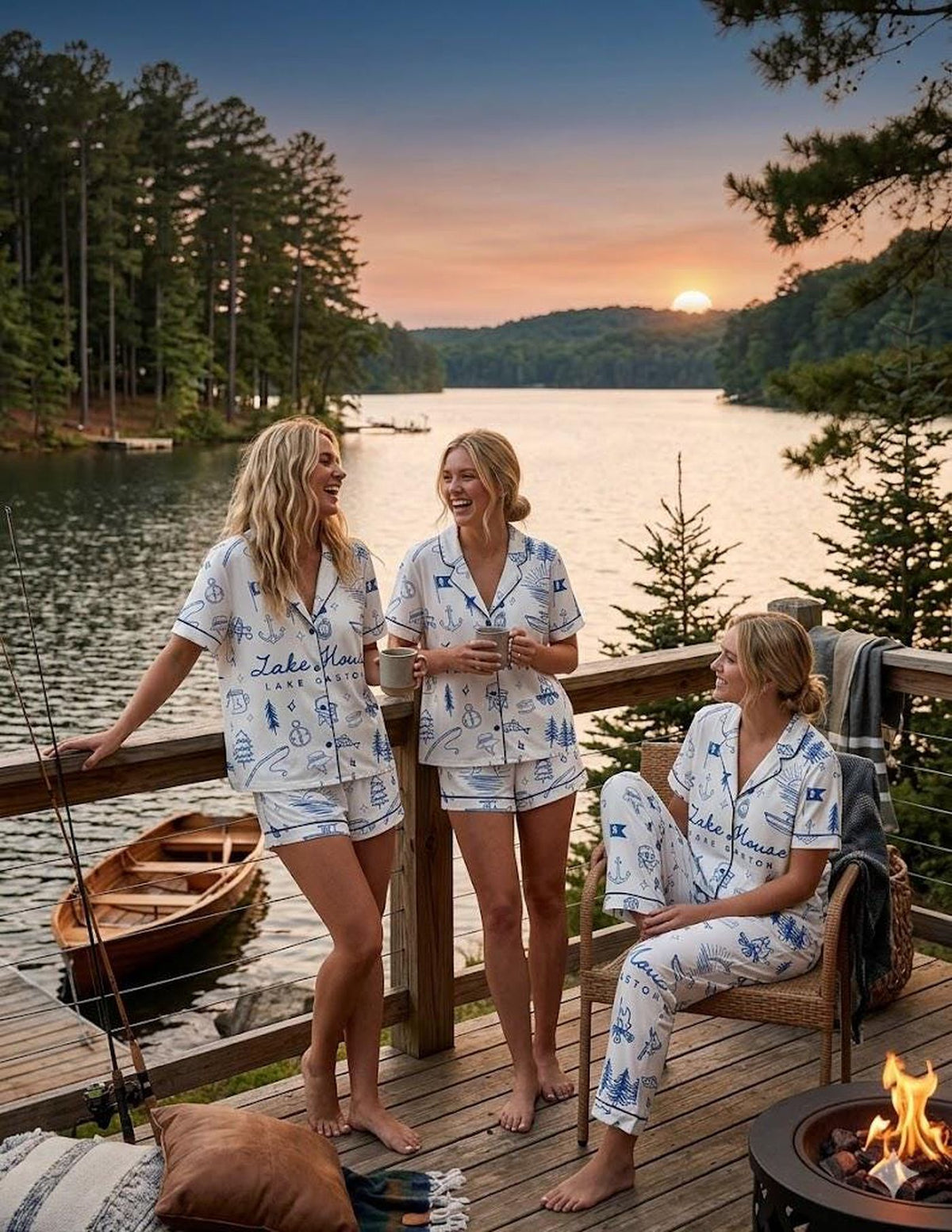 Explore Lake Gaston in Style with Camping and Boating Pj Set - Family Trip Loungewear