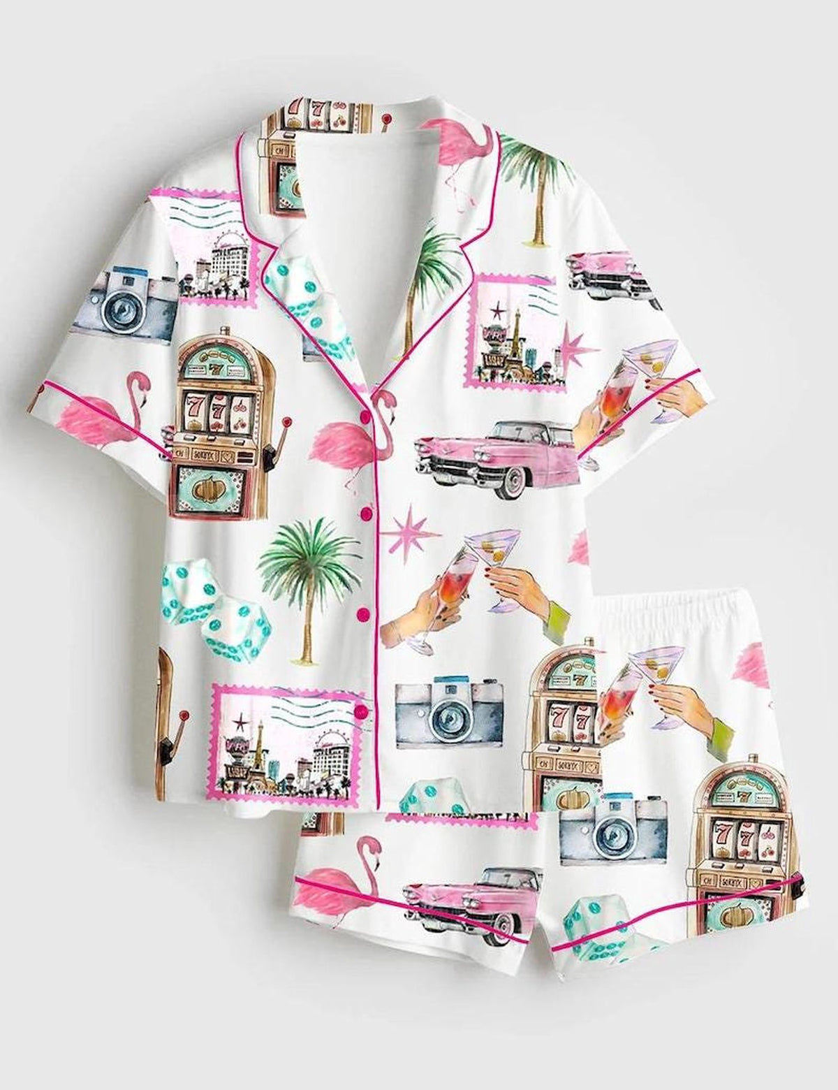 Las Vegas Casino Retro Pink Pajama Set Women Girls Trip Gift
