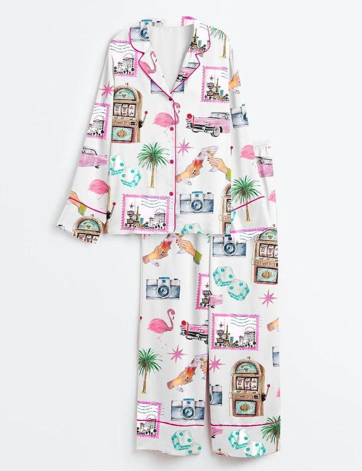 Las Vegas Casino Retro Pink Pajama Set Women Girls Trip Gift