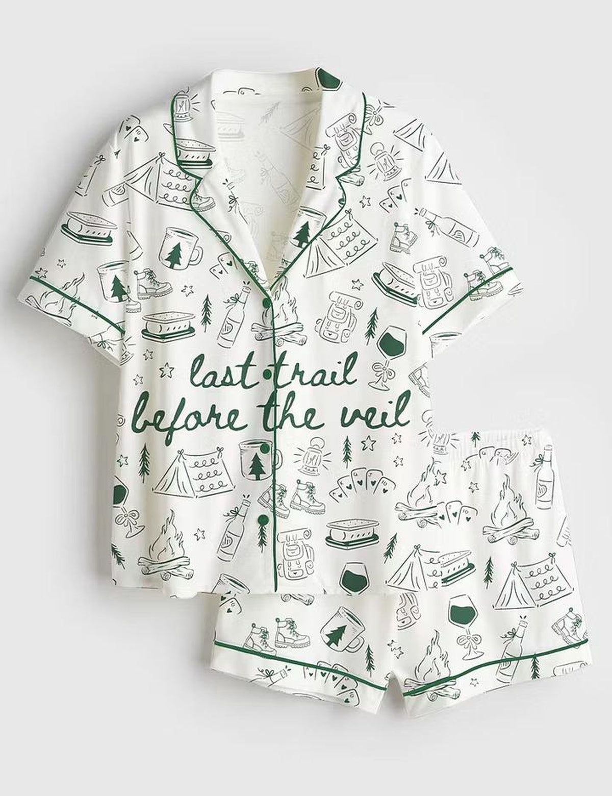 2026 Mountain Hiking Bride Pajamas: Last Trail Before Veil Short Sleeve Satin Sleepwear for Bachelorette Camp Outdoor Bridal Party Gift