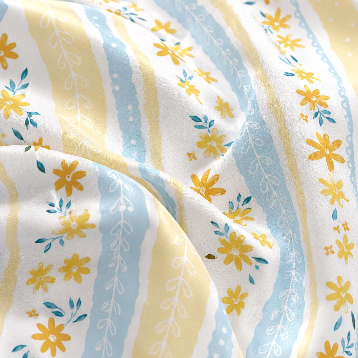 Summer Floral Stripe Satin Pajamas: Light Blue Yellow Sleepwear