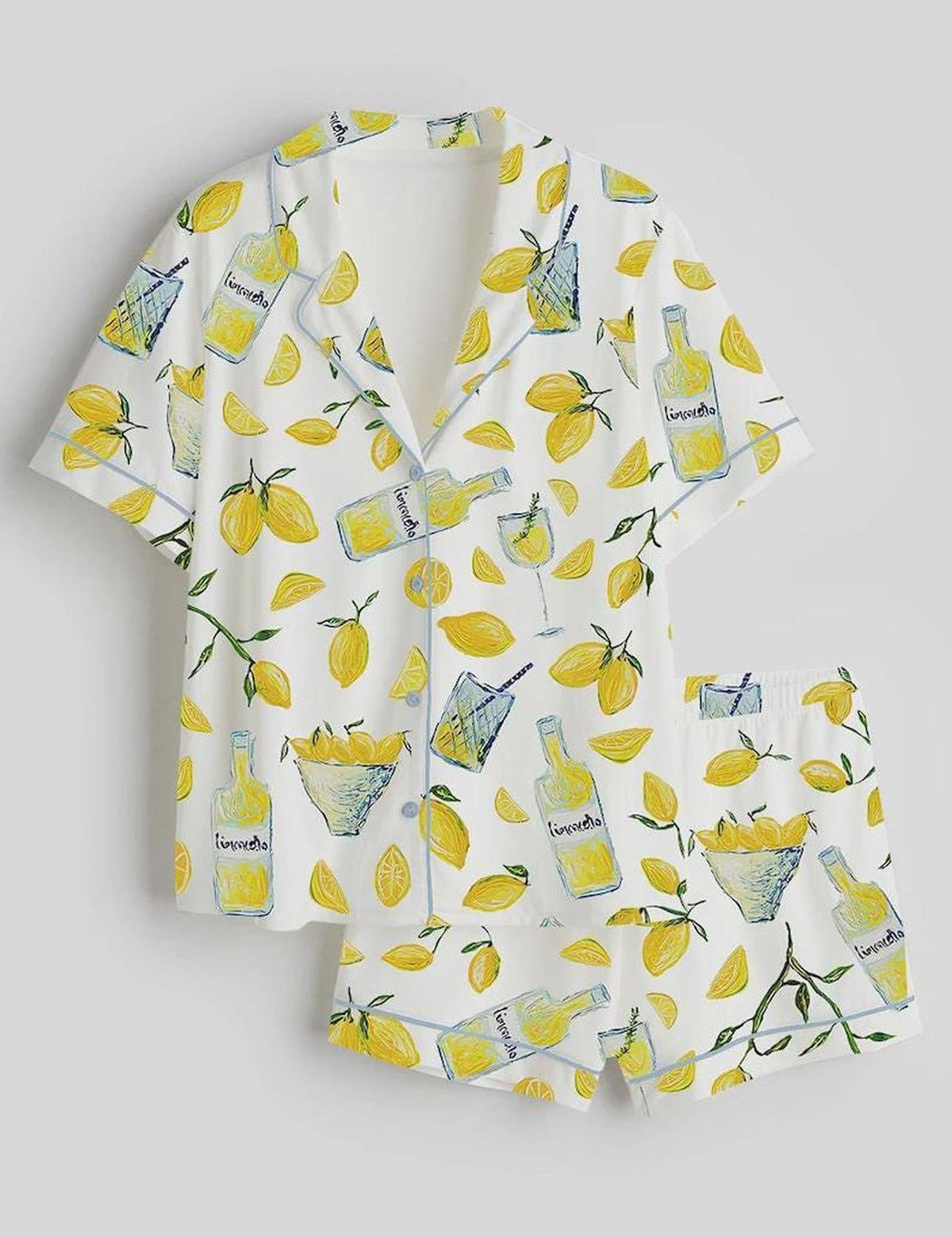 Limoncello Lemon Print Pajama Set Women Summer Sleepwear