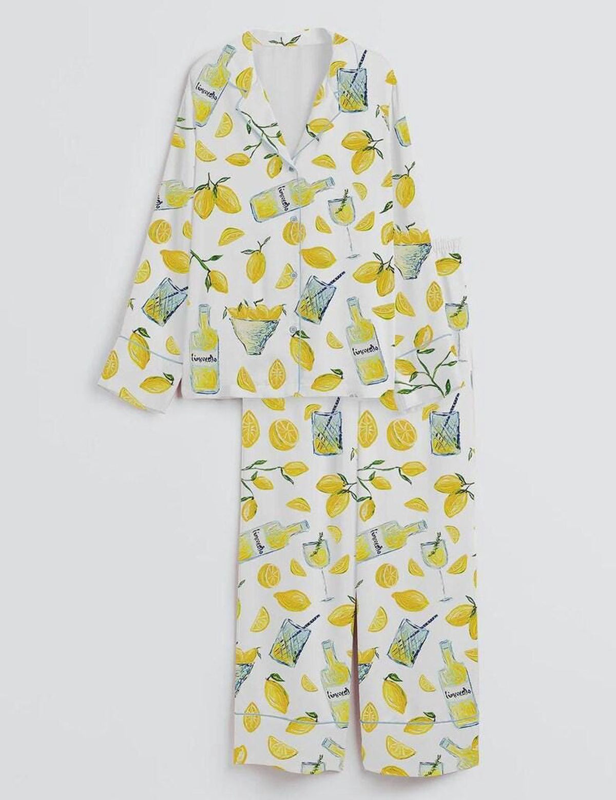 Limoncello Lemon Print Pajama Set Women Summer Sleepwear