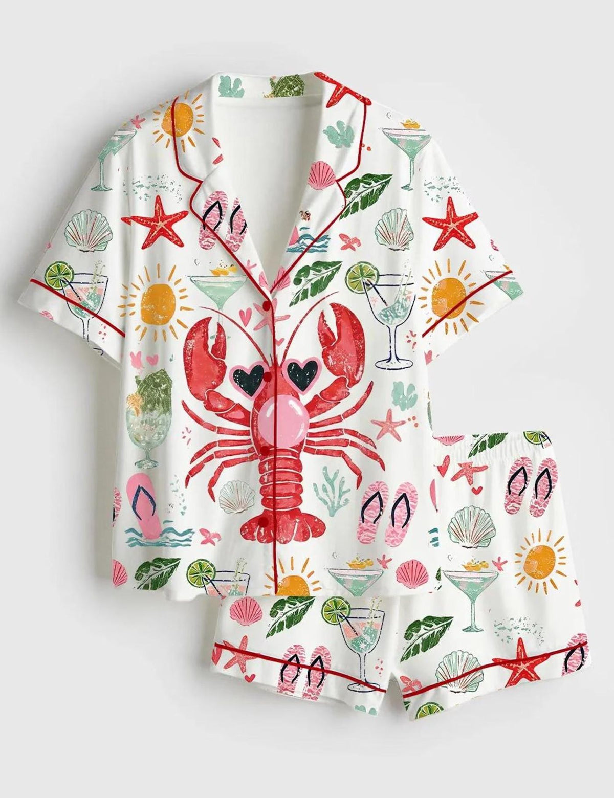 Coastal Nautical Lobster Bubble Pajama Set: Summer Beach Bachelorette Gift