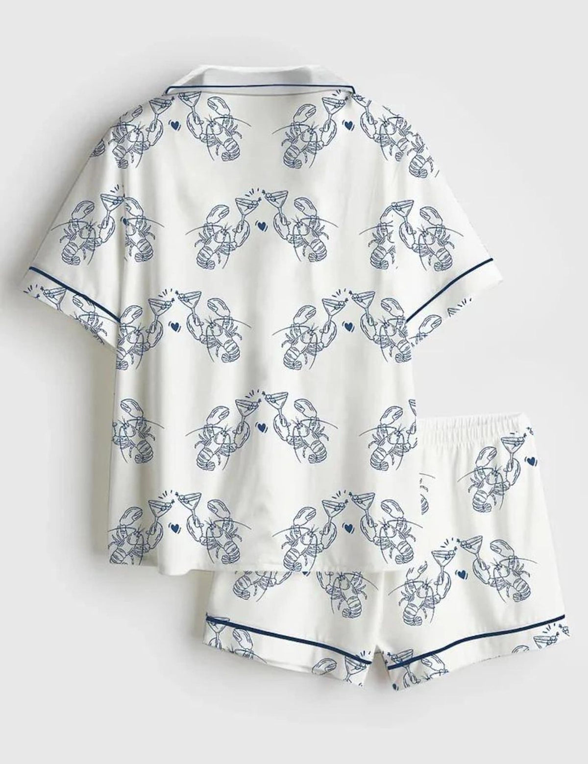 Lobster Cocktail Satin Pajama Set Women Coastal Nautical Sleepwear Gift