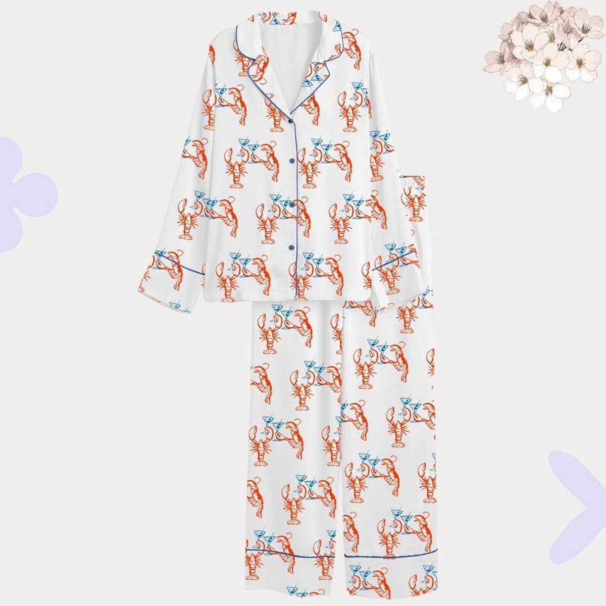 Women s Lobster Martini Pajama Set - Funny Seafood Cocktail Print Sleepwear