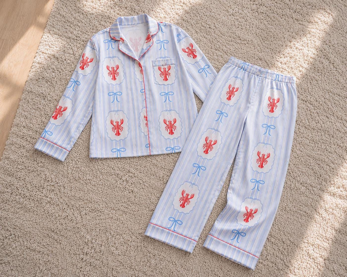 Coastal Beach Lobster Pajamas Set Women s Satin Sleepwear Long & Short Sleeve Lounge Gift