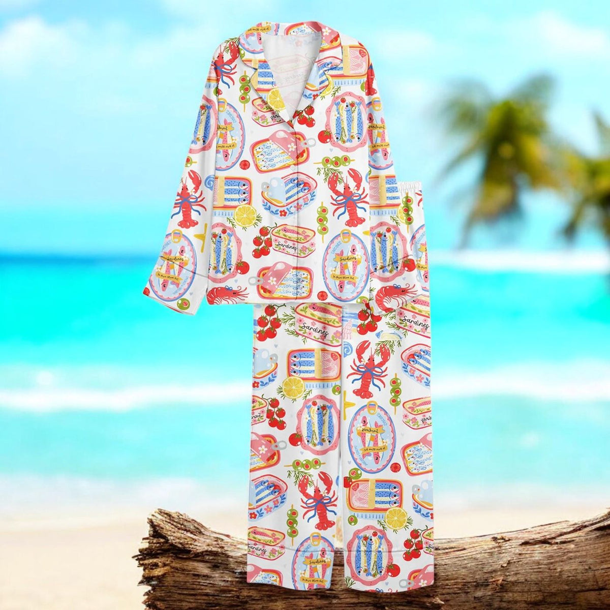 Coastal Lobster Seafood Pajama Set: Cute Beach Sleepwear for Her