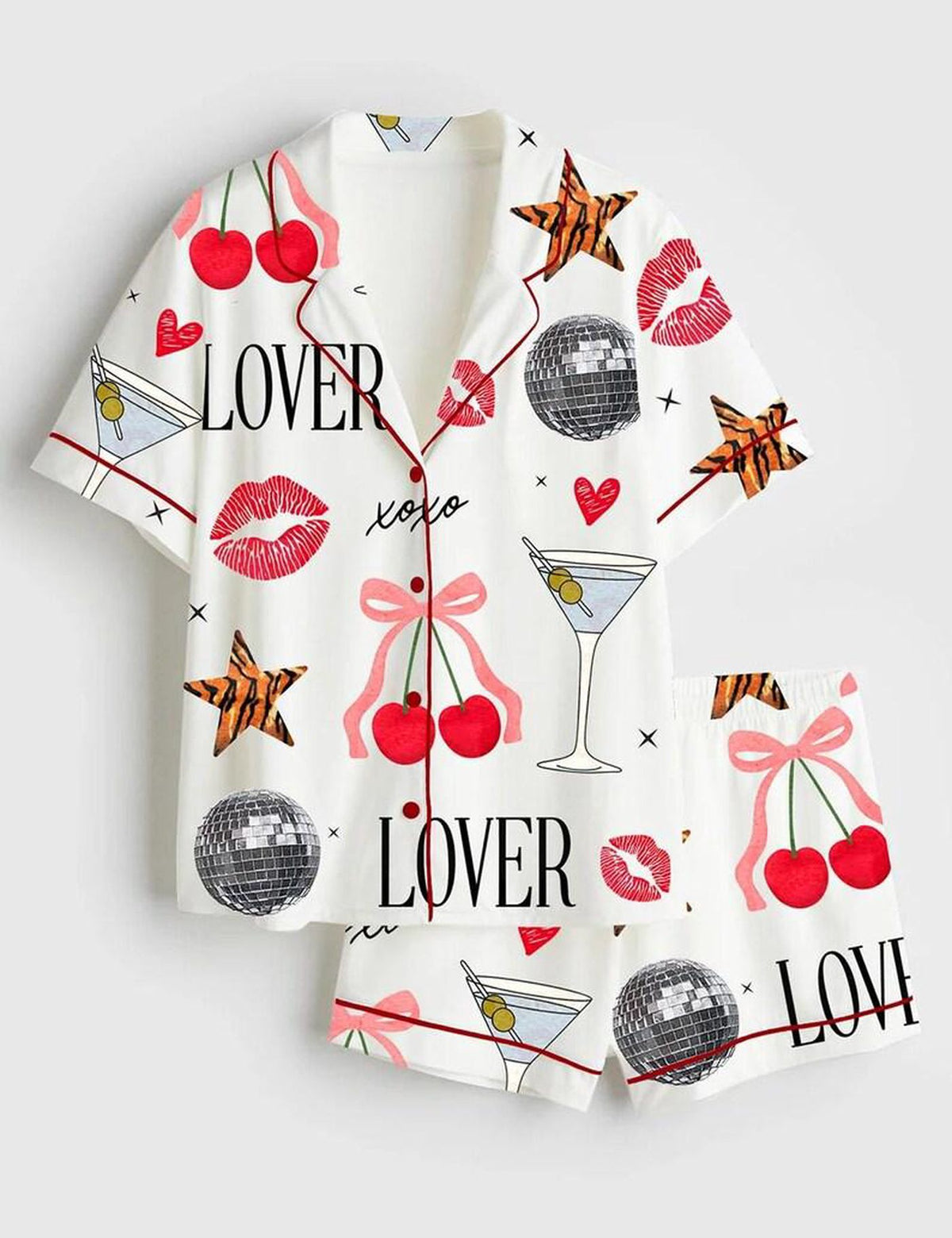 Cherry Martini Lover Print Pajamas Women Disco Lounge Gift