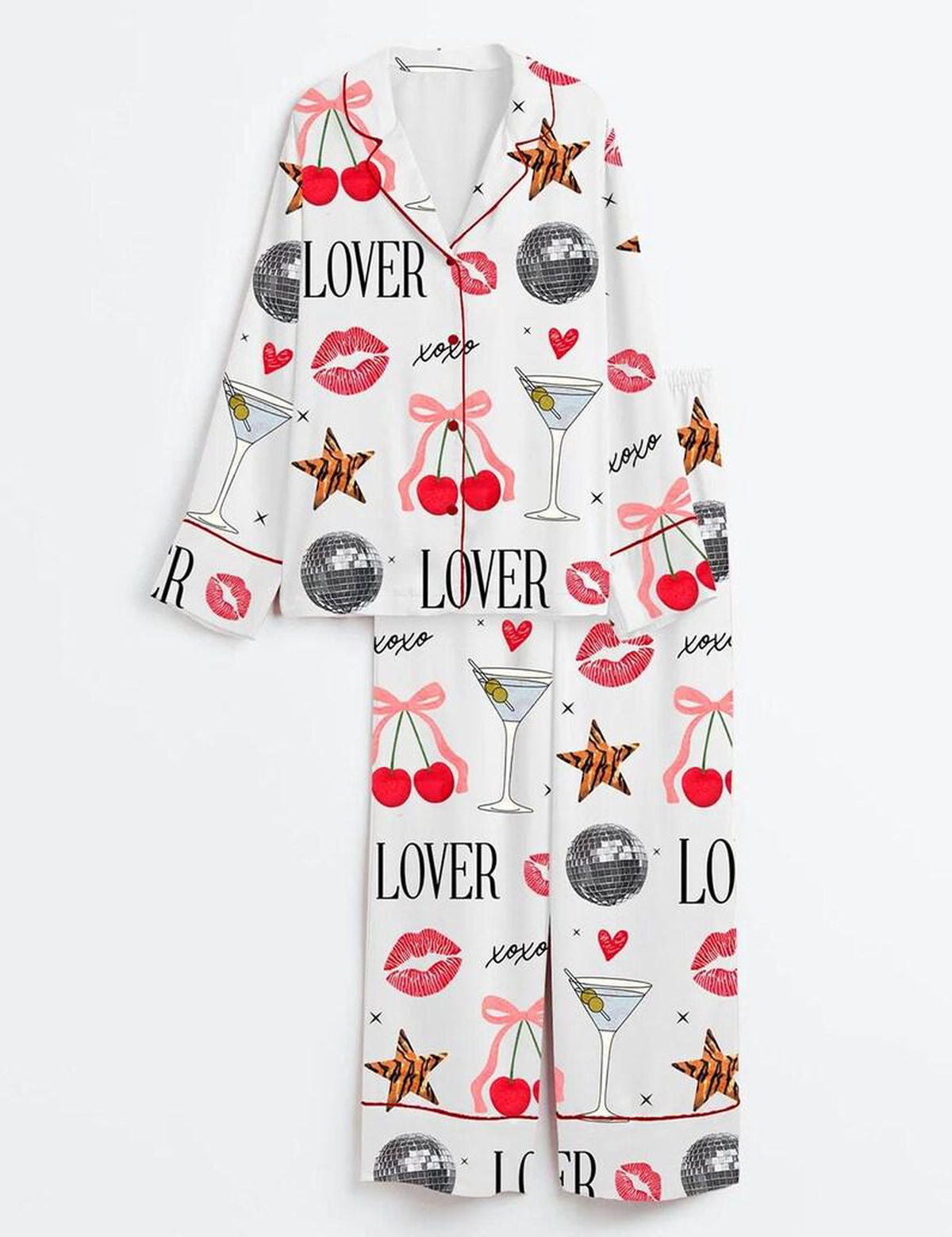 Cherry Martini Lover Print Pajamas Women Disco Lounge Gift