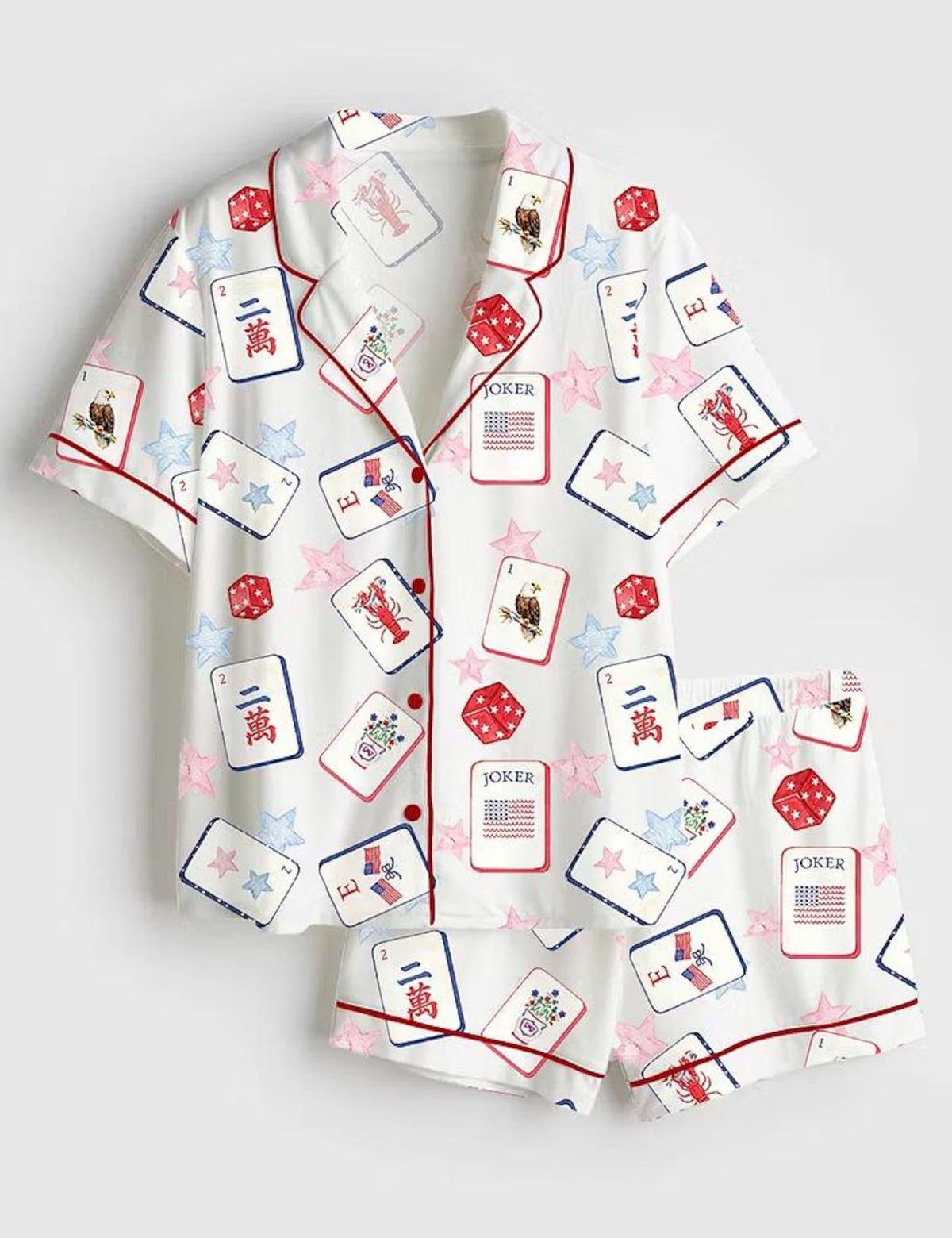 Mahjong Lover Pajamas Women Set Tile Sleepwear Game Night American Print