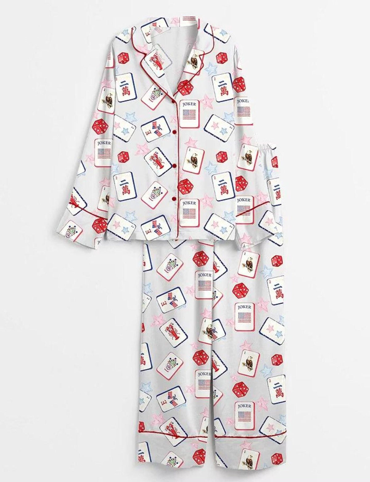 Mahjong Lover Pajamas Women Set Tile Sleepwear Game Night American Print