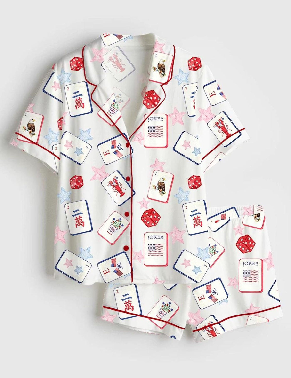 Mahjong Lover Pajamas Women Set Tile Sleepwear Game Night American Print