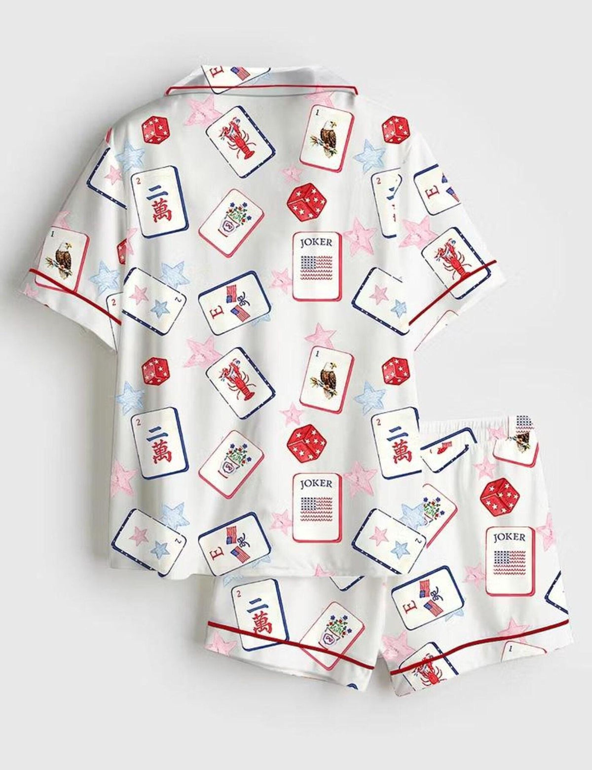 Mahjong Lover Pajamas Women Set Tile Sleepwear Game Night American Print
