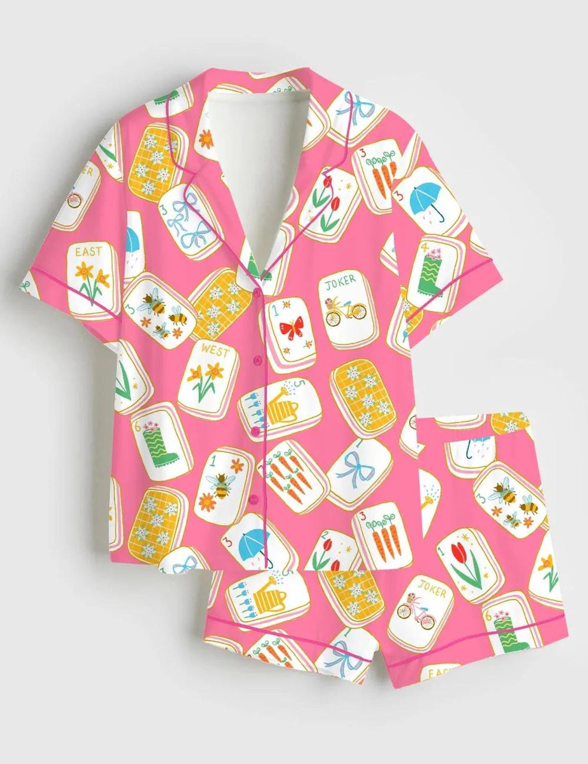 Mahjong Print Pajama Set Women Game Night Gift
